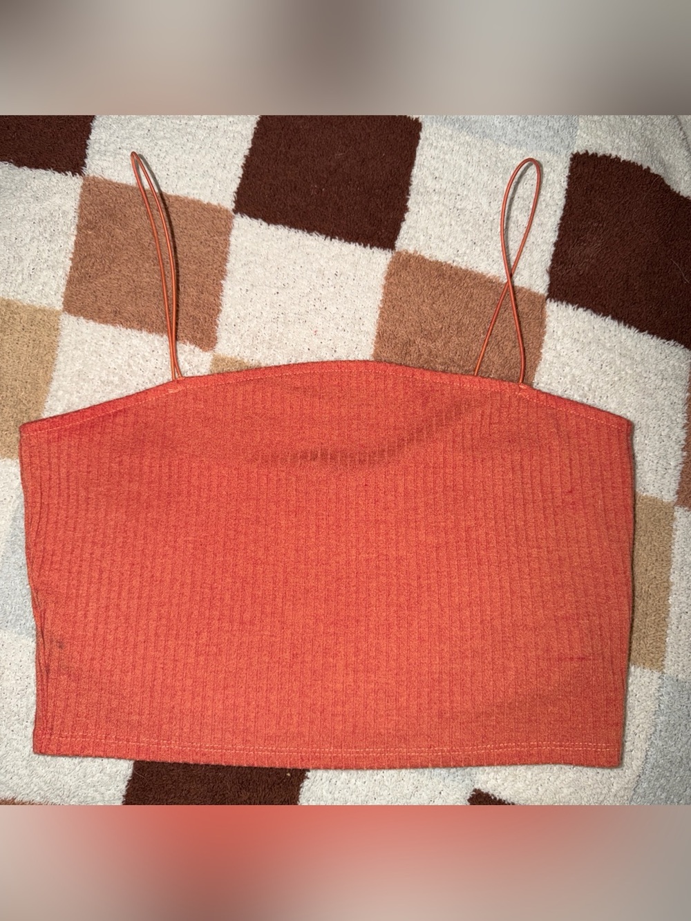 Forever21 Women's Ribbed Spaghetti Strap Crop Top - Orange